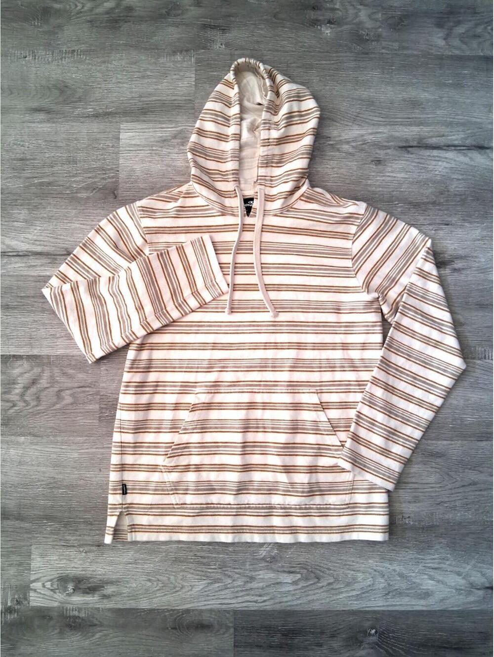 O'Neil Men's Medium Ivory/Cream Striped Cotton Long Sleeve Hoodie/Hooded Shirt